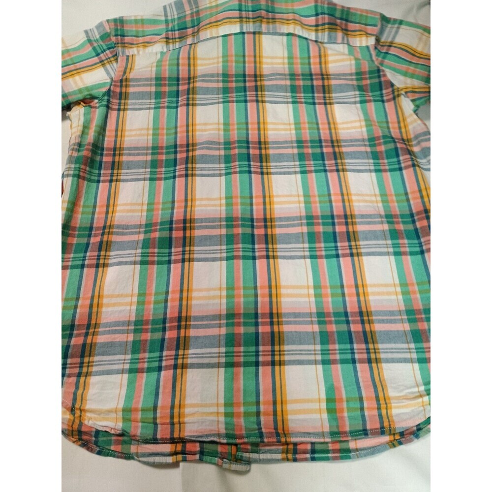 Columbia Mens Large Short Sleeve Plaid Button Down Shirt Teal Blue 100% Cotton - Picture 12 of 16